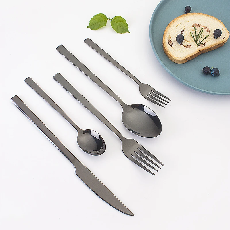 Manufacture Customized Spoon And Fork Set Stainless Steel Portable Travel Flatware Mirror Black Cutlery Set