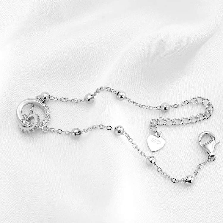 Double Circle Cross Bracelet Beads Chain 5A Zirconia  Adjustable Link Two Interlocking Infinity Anklet For Women