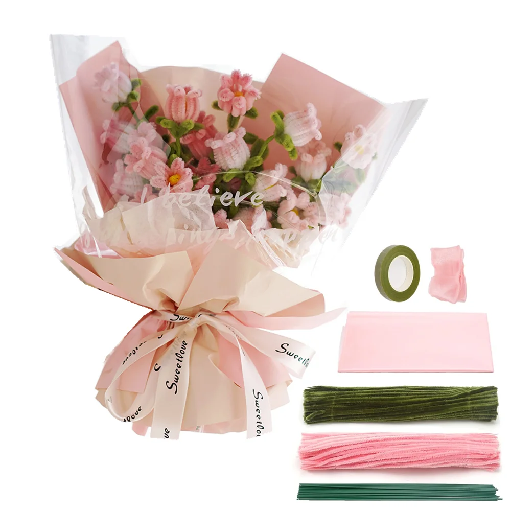 Craft Supplies Chenille Stems Flower Craft Kit DIY Tulip Bouquet Making Kit Crafting Materials