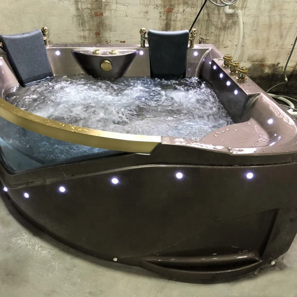 Wholesale bathroom corner bath tub european style LED light brown whirlpool massage bathtub for adults