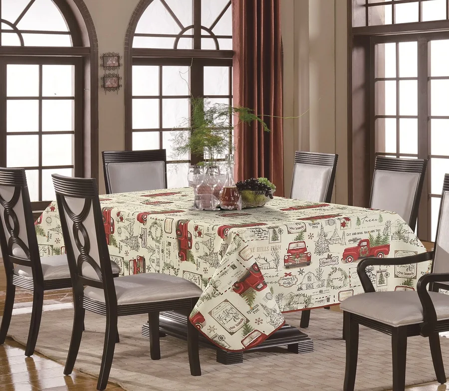 Рождественский Старый красный грузовик коллаж красная сосна горы ферма олень скатерть