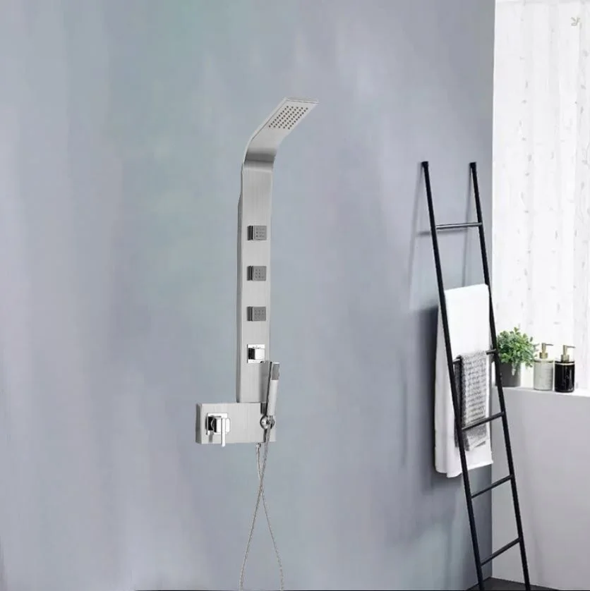 China Factory High Quality Anti Fingerprint Wire Drawing Rainshower Contains Four Thermostatic Shower Set Wall-Mounted System