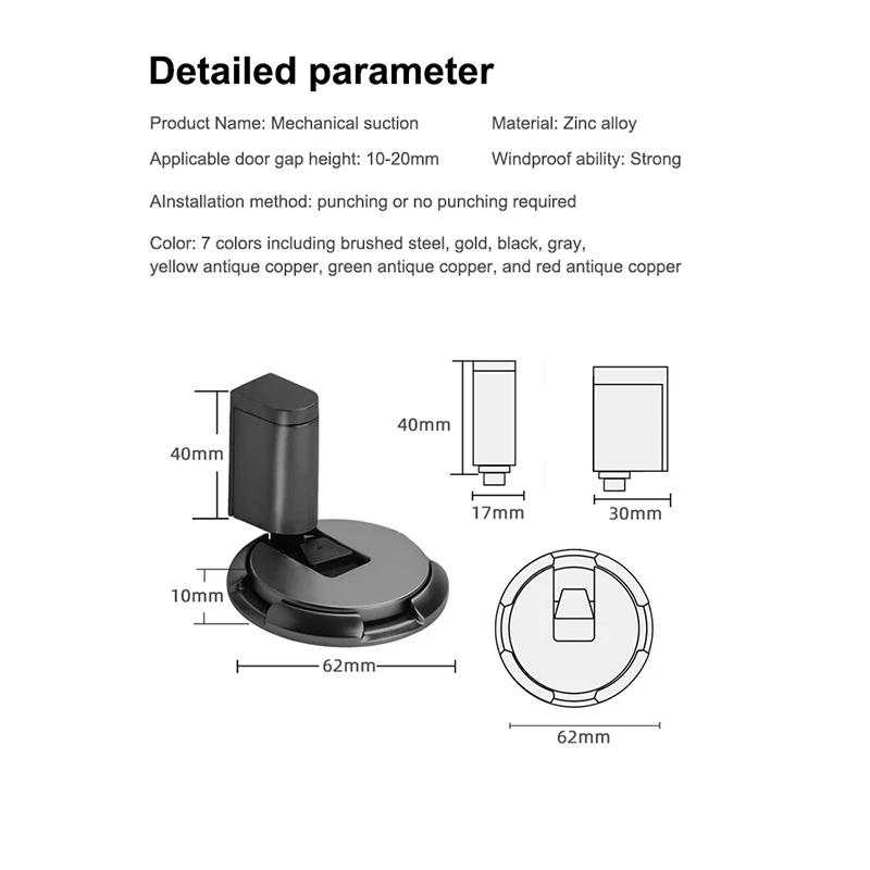 Non Punch Black Metal Heavy Duty Brush Nickel Under Wall Protector Mechanical Floor Holder Draft Magnetic Door Stop Door Stopper