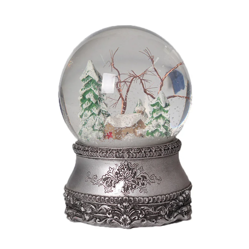 Custom Made Snow Globe Christmas Resin Christmas Tree Santa Snow Globes Vintage Glitter Water Globe with Light Music