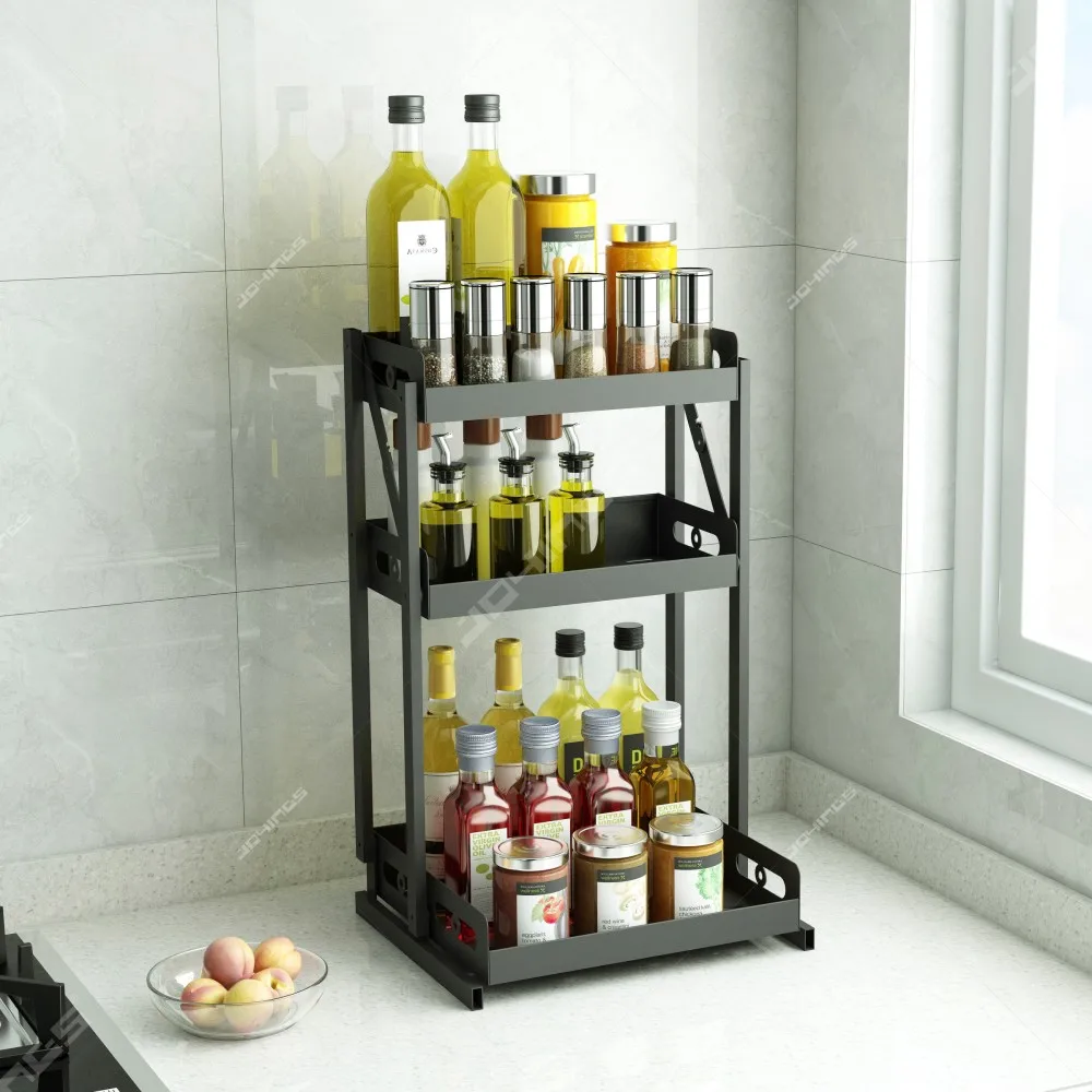 Kitchen organizer Hot Sell Stainless Steel New Design 3 Tier Kitchen Storage Organizer Kitchen Supplies Metal Jar Rack Set