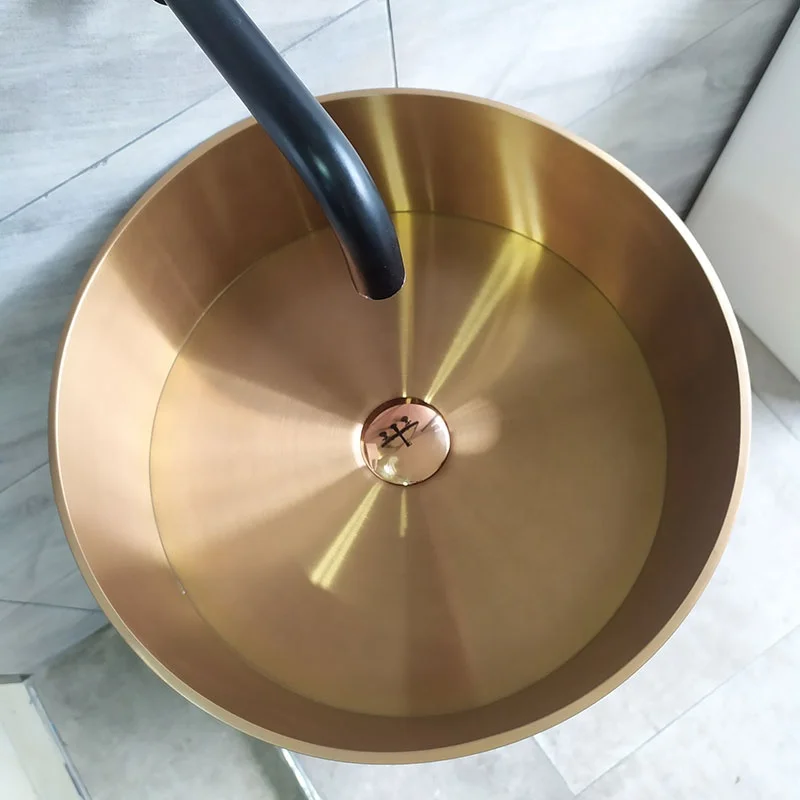 Lavatory Wash Basin Sink Luxury Round Bronze Color Stand Stainless steel Wash Basin for Bathroom