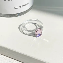Candy Color Acrylic Finger Ring Handmade Inlay Diamond Adjustable Plastic Acrylic Chunky Resin Rings
