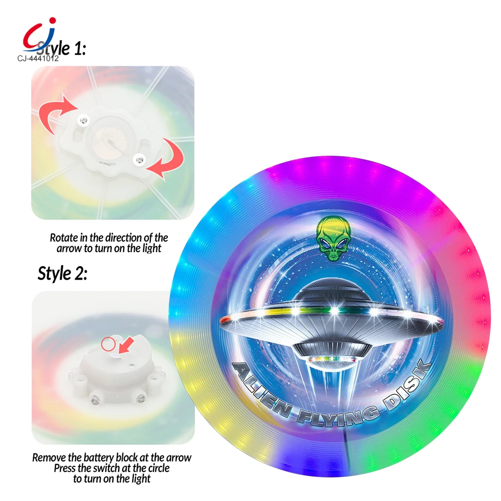 Chengji outdoor sport play flying boomerang disc toy kids launcher led colorful light up rotate flying disc toys