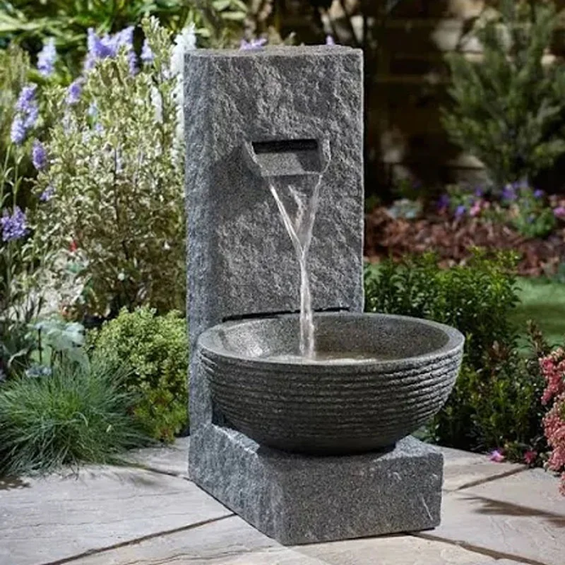 Natural Solid Stone Effect Cascading Water Bowl Water Feature Garden Stone Bowl Fountain