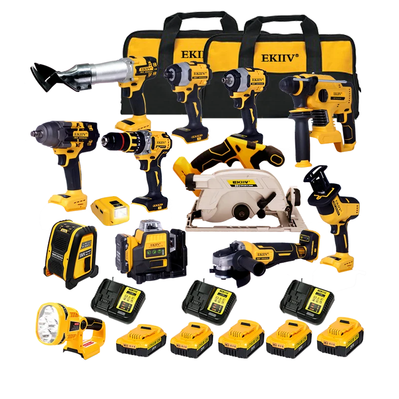 EKIIV Impact Drill Power Tool Set Combo Tool Kit Cordless Electric Screwdriver Li-Ion Battery combo kit Cordless tool