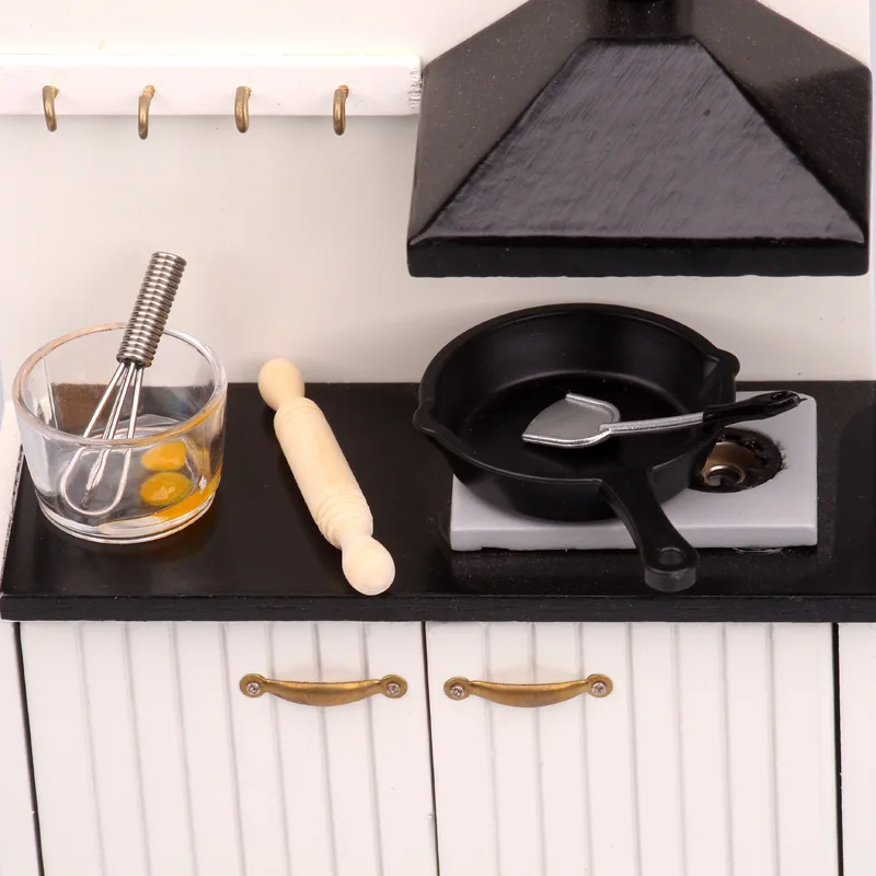 Dollhouse accessories Miniature mini Kitchen spatula pan egg blender rolling pin kitchenware set for dollhouse