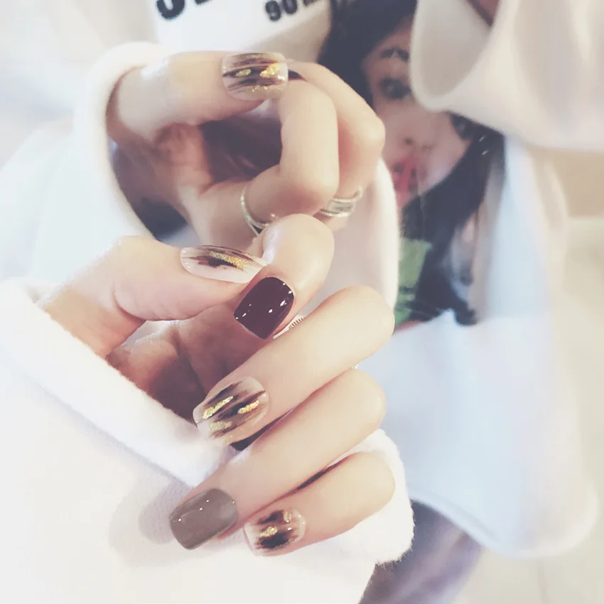 S39 artifical pearl and diamond white flower back glue fake nails tips for bride full cover wearing removal false nails