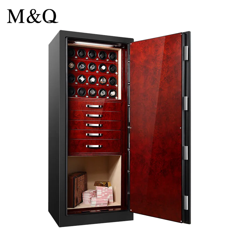 Custom Home use steel fingerprint lock safe watch winder luxury jewelry drawer money security safe box 20 slots