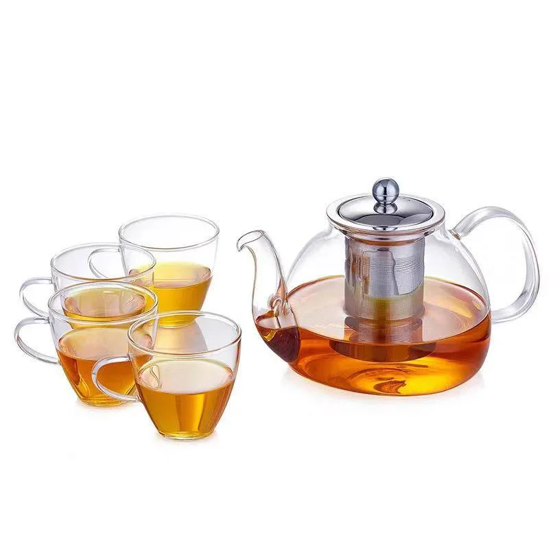 Hand blown Clear Round Glass Teapot With Stainless Steel Infuser