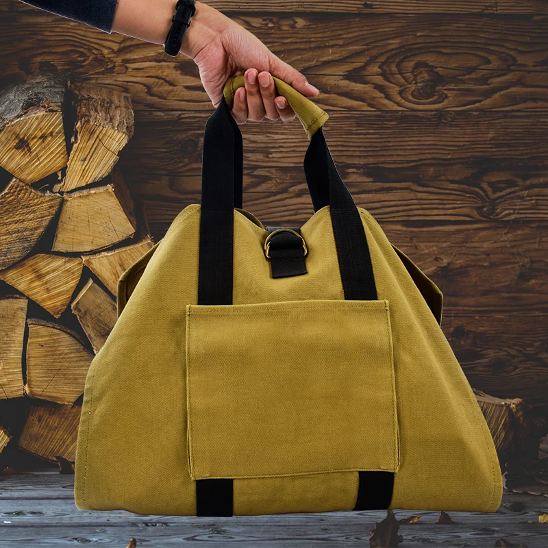 Heavy duty canvas durable camping outdoor Custom ton birch log carrier big bag firewood
