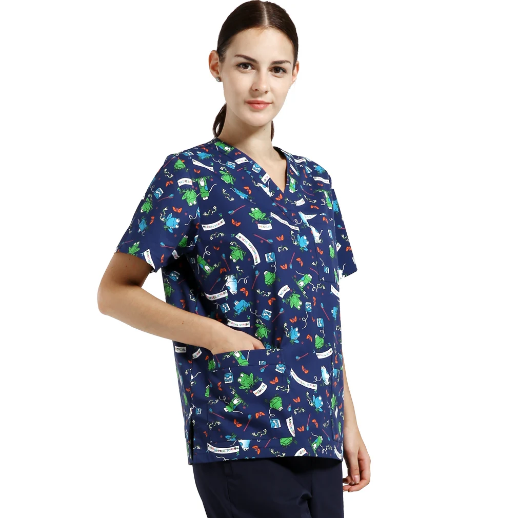 Middle and Aged People Medical Care Nurse Uniform with Cartoon Pattern Scrubs Polyester Cotton for Women Woven Manufacture