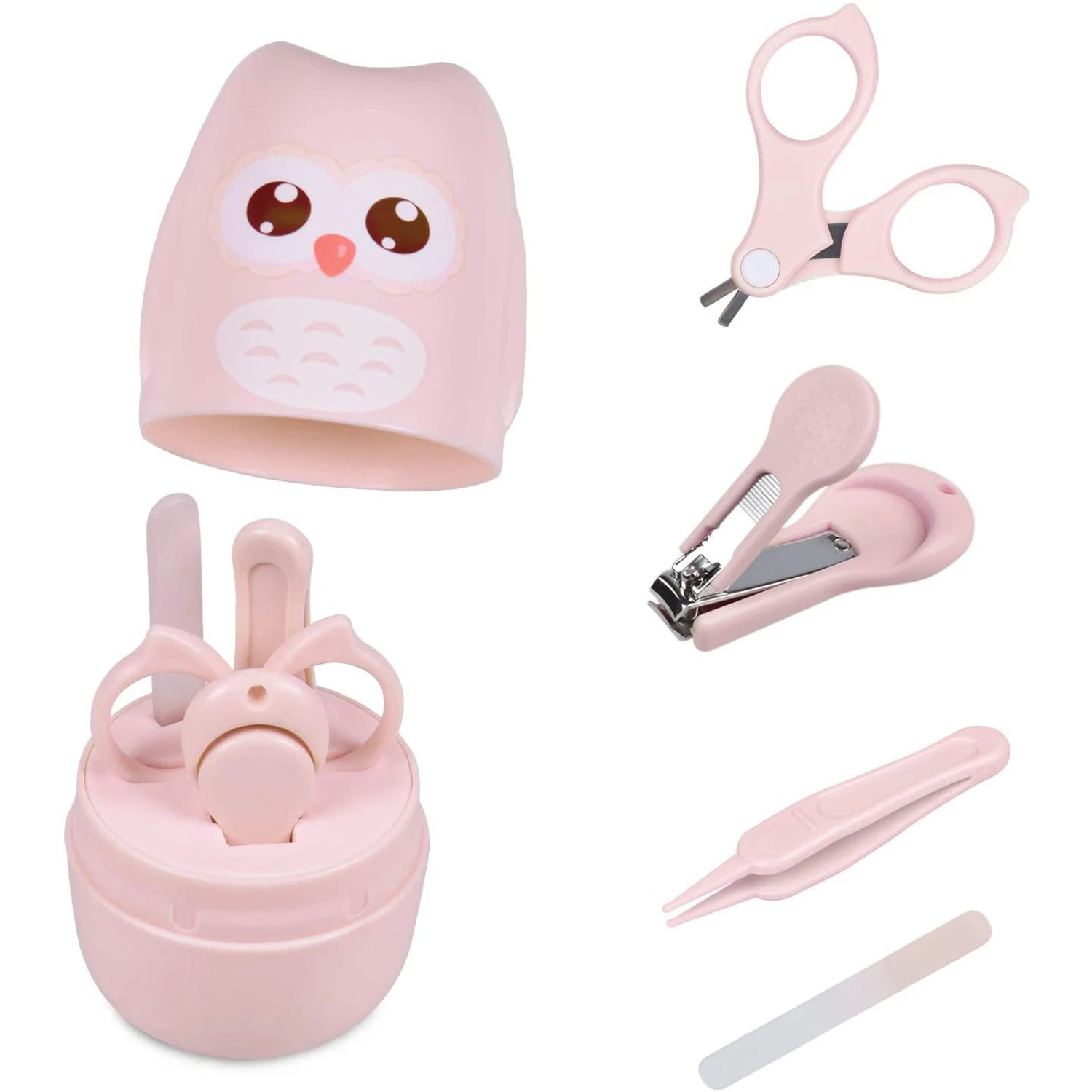 4 In 1 Newborn Baby Manicure Kit Nail Care Clippers Set Tweezers Fingernail Cutter Scissors Toenail Trimmer File with Cute Case