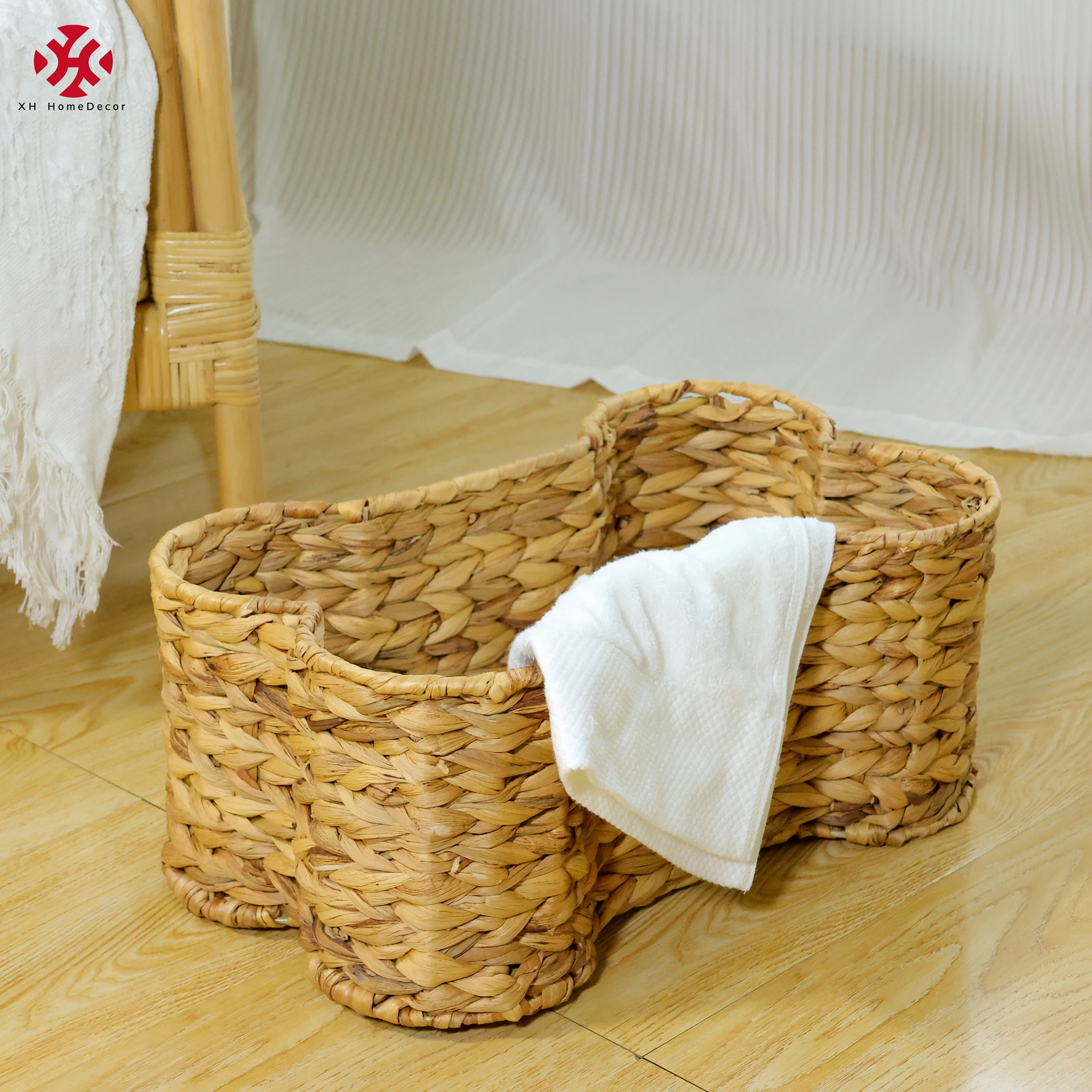 XH Bone shape magazine holder hand-woven seagrass wicker rattan Handwoven laundry Multifunction water hyacinth storage baskets