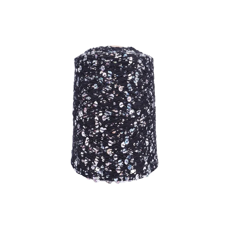 hot sell many color hand knitting yarn 3MM+6MM sequin on polyester thread fancy sequin yarn