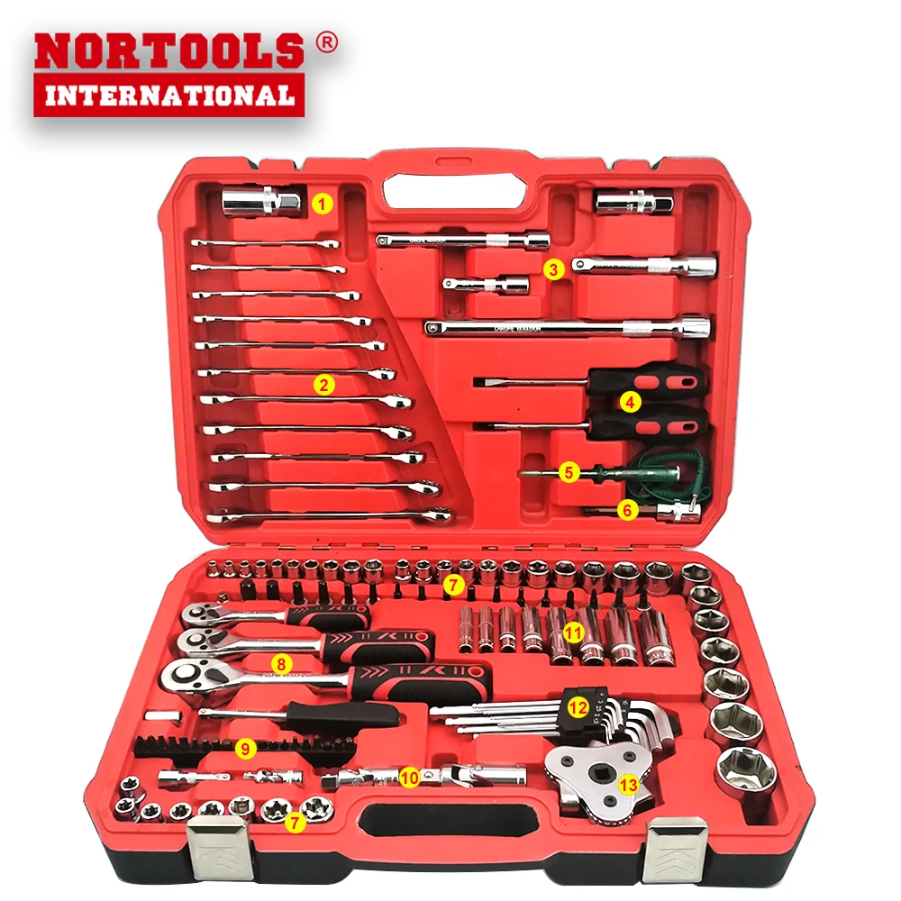 Professional 1/4 3/8 1/2 121pcs Ratchet Wrench Socket Set