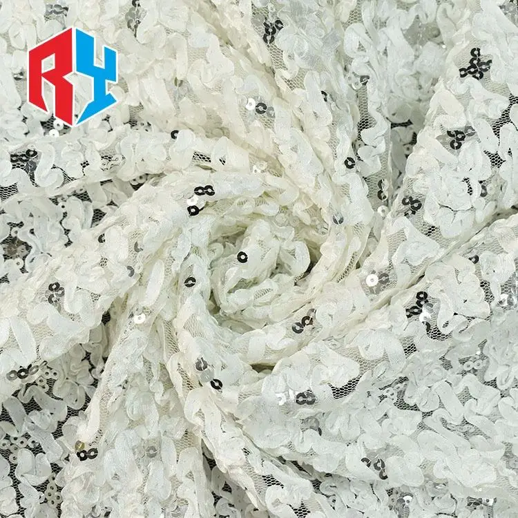 Keqiao high quality sequin lace fabric bridal fabric luxury embroidery beads sequins cotton fabric per meter for dress