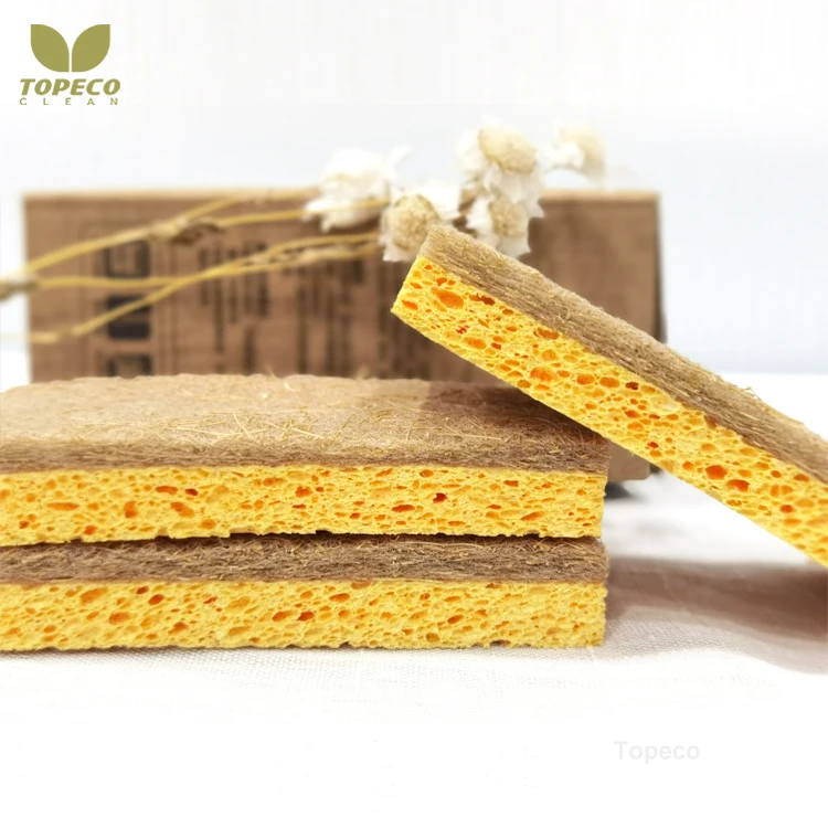 Topeco Hot Selling 2022 Home Natural Coconut Plant Based Scrub Sponge Palm Fiber Cellulose Sponge Conjac Coconut Sponge