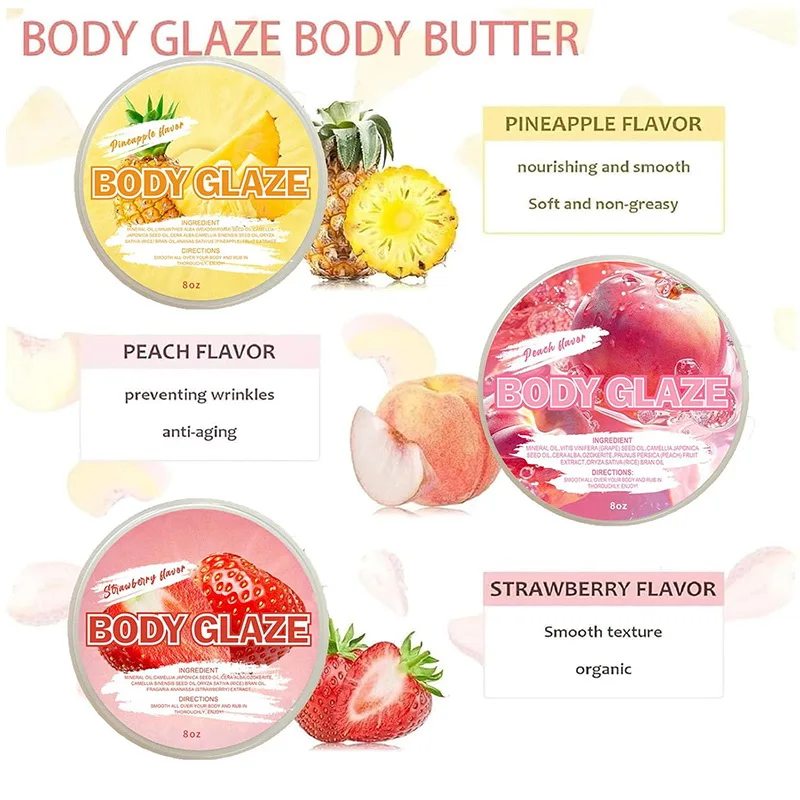 Private Label Body Glaze Butter Anti Aging Body Lotion Moisturizing & Brightening Body Cream Strawberry Shortcake Glow Cream