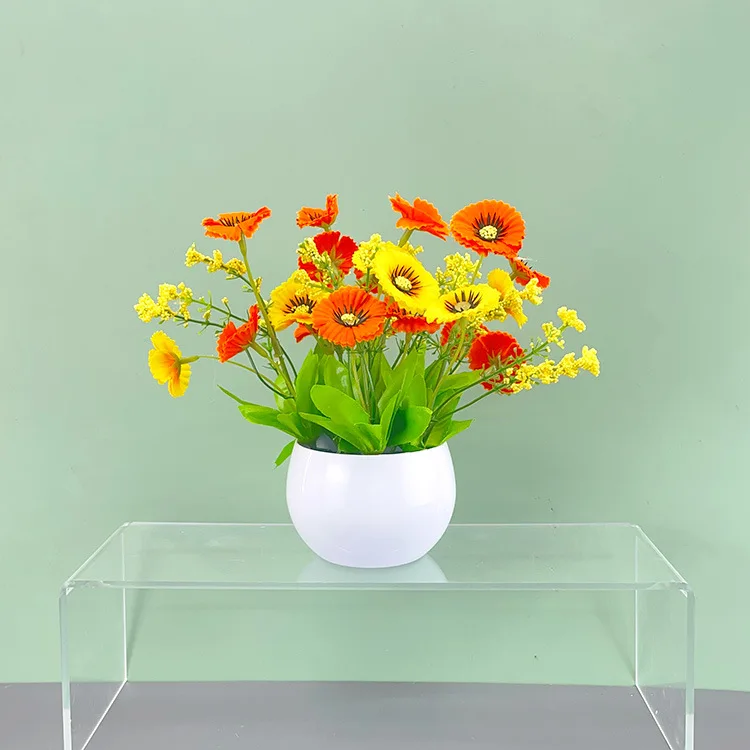 Yopin-2312 Artificial Poppy Flowers With Pot Home Decor Real Touch Potted Poppy Flowers