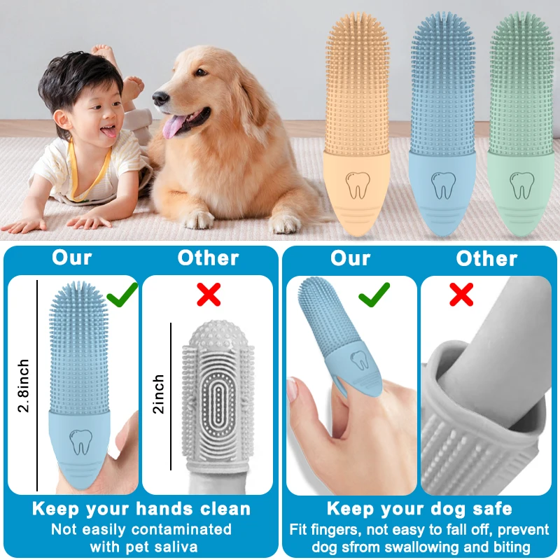 Food Grade Silicone Dog Finger Toothbrush 360 Pet Tooth Brushing Tool Finger Toothbrush for Cat Dog Pet Teeth Cleaning
