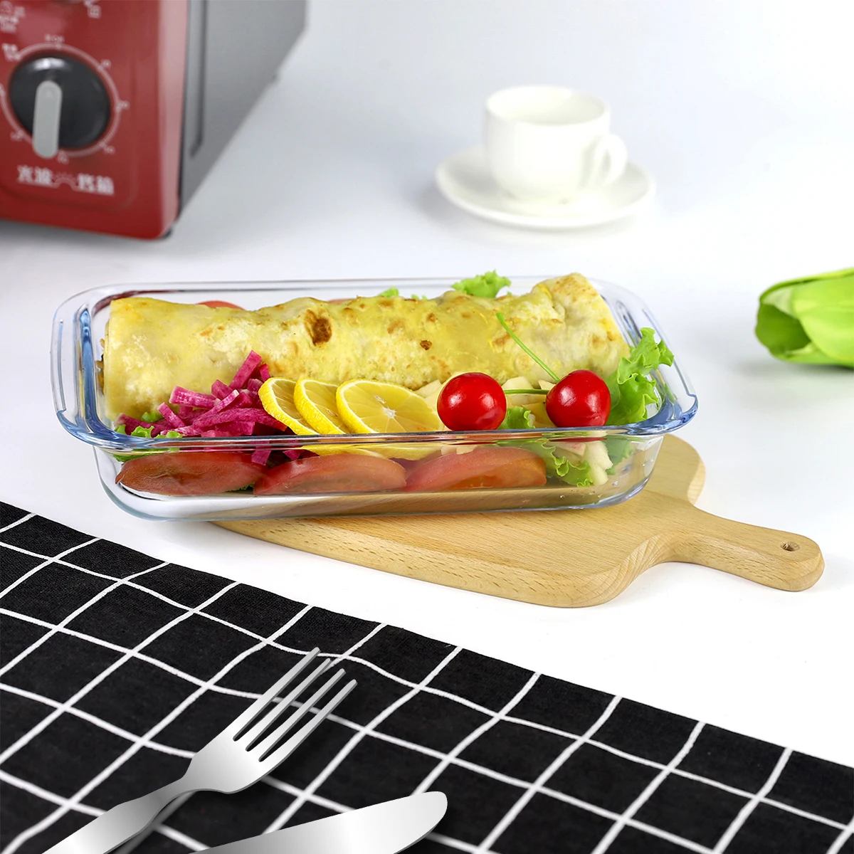 New design baklava tray tempered Glass baking dish with lid safety glass bakeware for kids