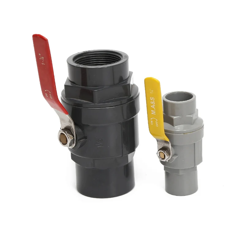 Three pieces  plastic PVC body steel handle ball   valve