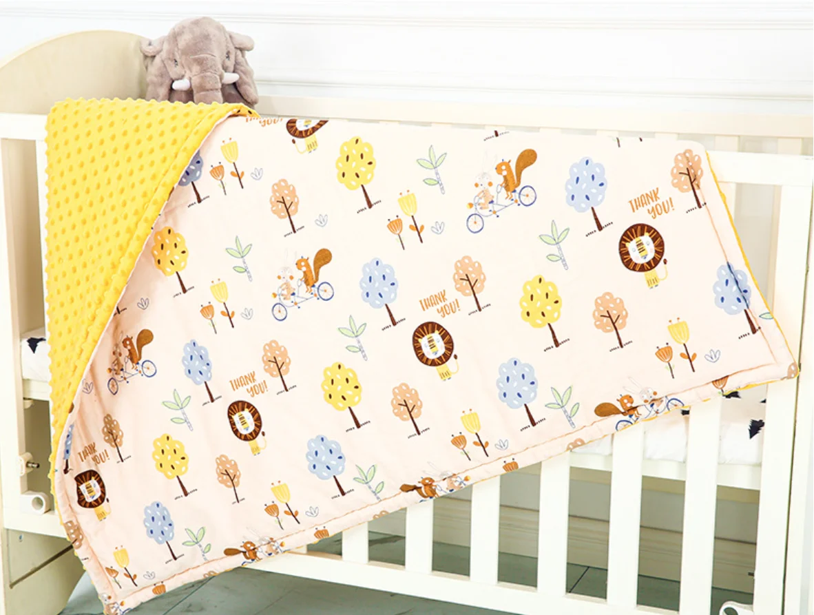 Baby waffle double side blanket bamboo cotton 110x70cm animal printed skin-friendly warm newborn wraps baby gift set