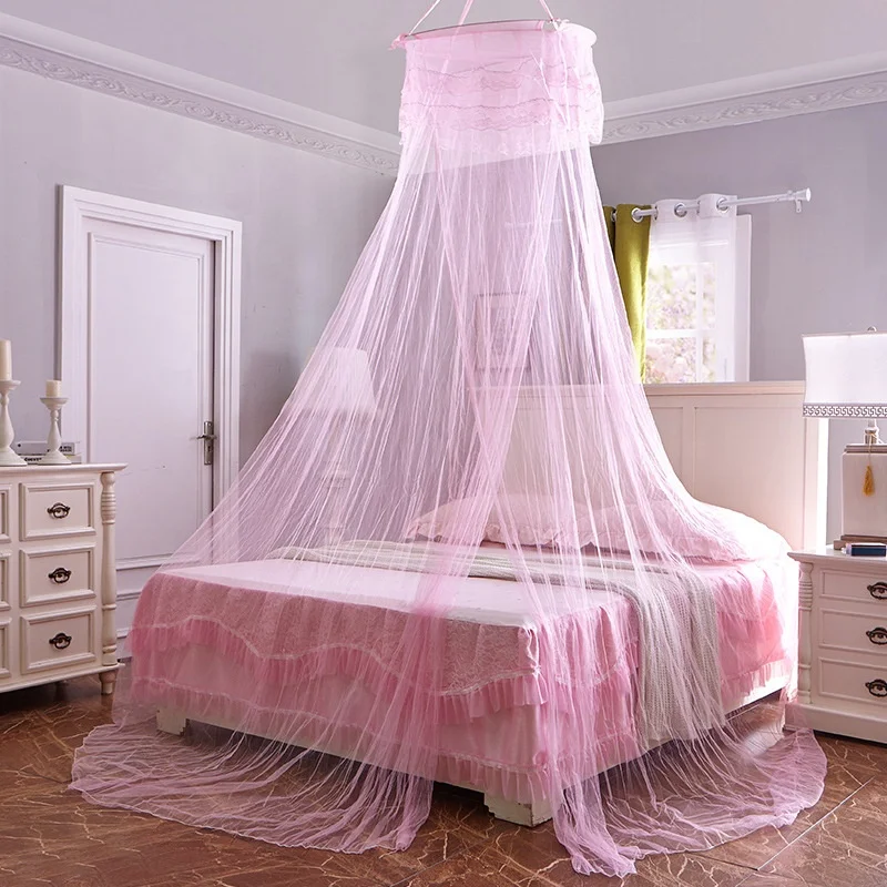 
Princess Installed Mosquito Nets Ultra-Fined-Meshed Anti-Mosquito Heightened round Ceiling Dome Mosquito Nets 