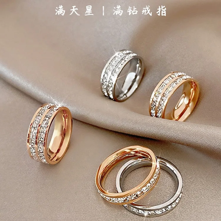 Starry Sky Ring Female Niche Design Couple Pair Ring Full Diamond Titanium Steel Female Ins Trendy Cold Wind Food