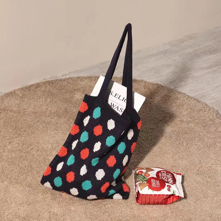 Hot Retro All-match Casual Shopping Bag Small Circular Pattern Wool Knit Shoulder Bag