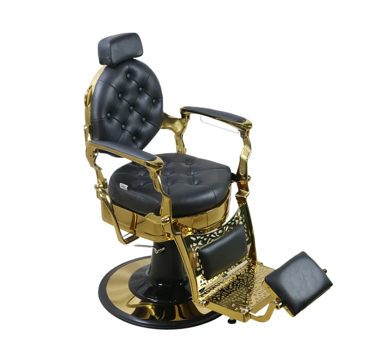 2024 heavy hair salon chair classic antique aluminum folding barber chair gold