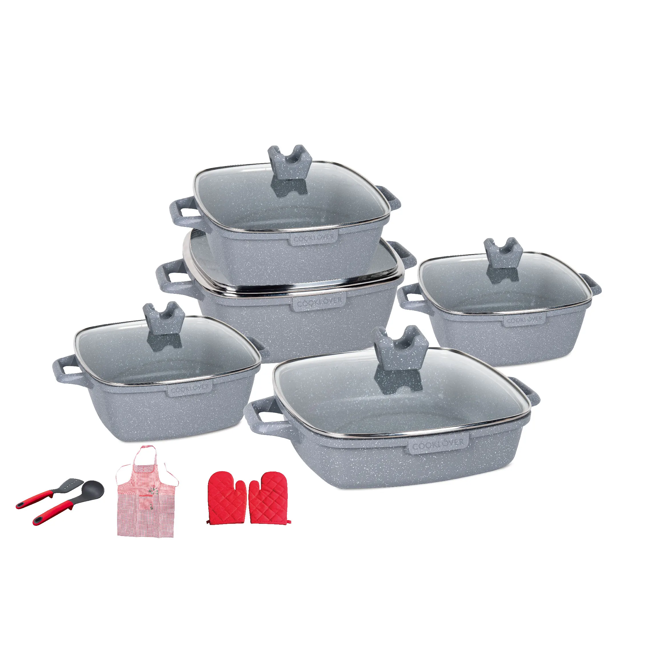 15pcs die cast aluminum non stick induction bottom cooking pot set kitchen cookware sets