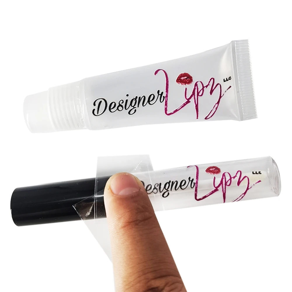Custom Transparent UV Brand Name Logo Transfer Sticker Names Wholesale Lip Gloss Tubes Private Label Printing Packaging