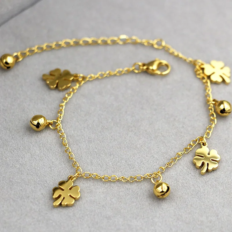 New Arrival Flowers and Bell Anklets 18K Gold Stainless Steel Anklet Women Christmas Jewelry