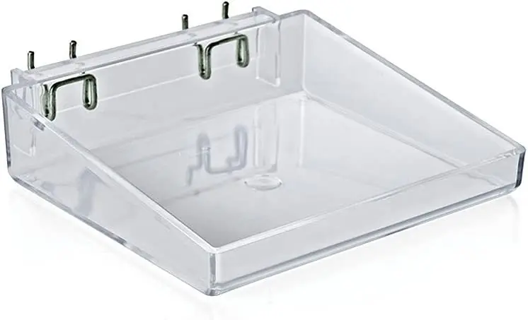 Hanging Acrylic Open Trays Slatwall Pegboard Retail Stores Product Display Holder With 2 Metal U-Hooks