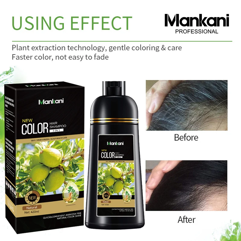 OEM 500ml Herbal Organic Non Allergic Color Hair Dye Shampoo Fast Grey Hair Cover Black Hair Shampoo