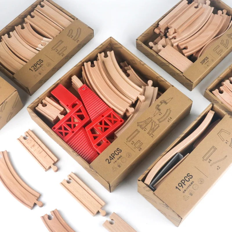 Wholesale Wooden Train Track Set Toy Early Educational Railway Tracks Accessories Montessori Wooden Assembled Toys for Kids