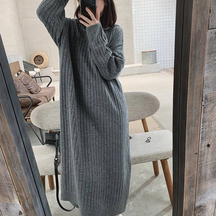 Autumn loose thicken hooded knitted long skirt