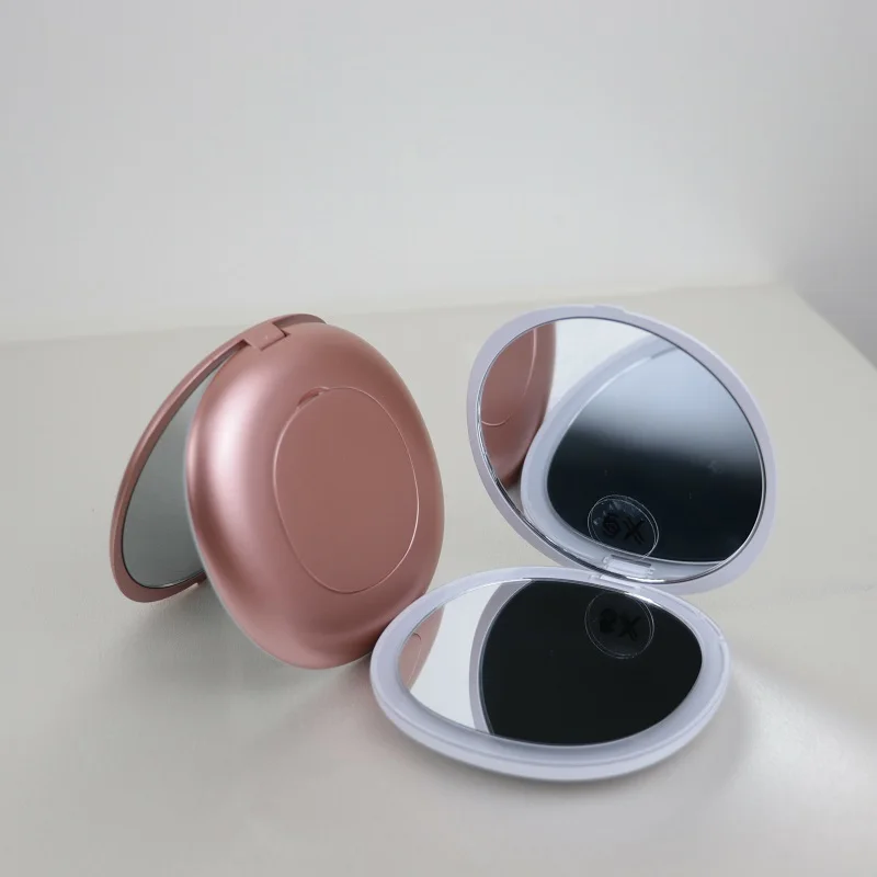 abs plastic travel makeup folding pink small pocket cosmetic mirror led