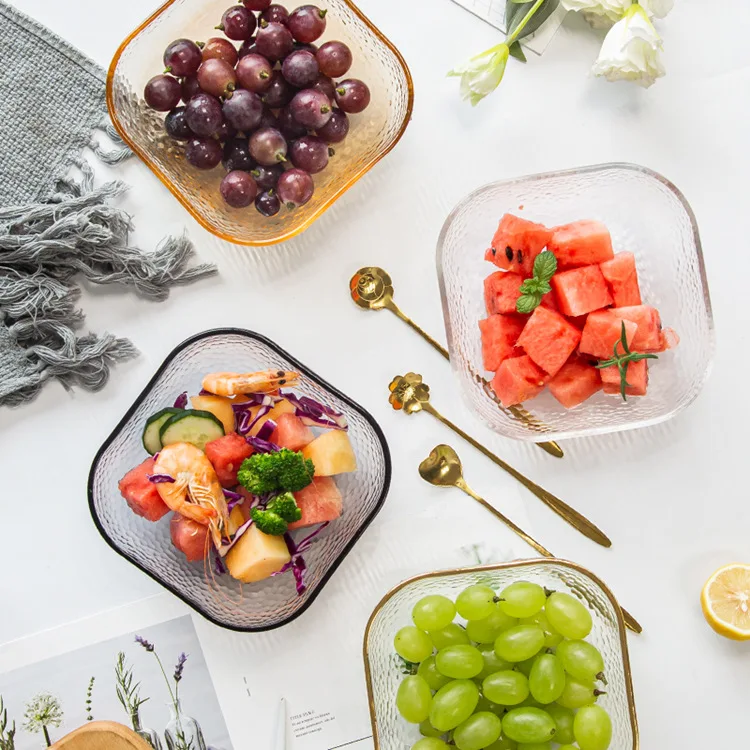 Japanese Style Phnom Penh Hammer Pattern Glass Bowl Fruit Plate Vegetable Salad Nordic Household Internet Ce