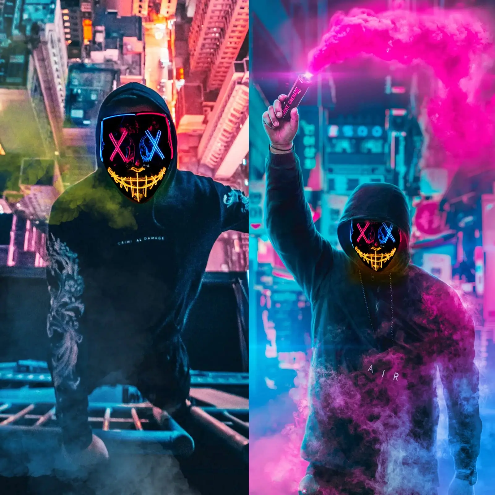 Hot Sale Halloween Glowing Party Mask Black Words Halloween LED Masks With Blood Horror Facepiece