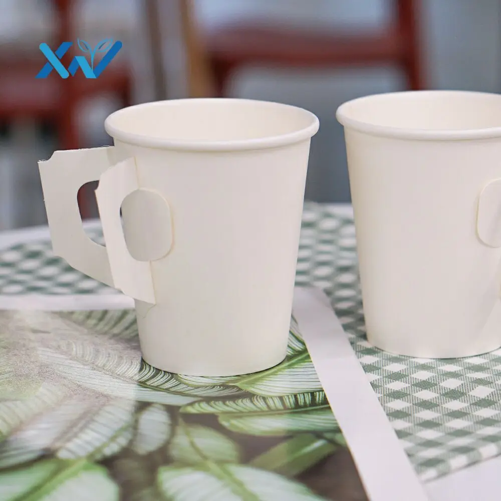 Single Wall Coffee Paper Cups with Handle for Hot Drink from China Custom Logo High Quality Disposable OEM & ODM Accept 20000pcs