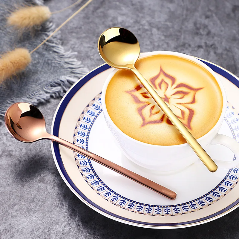 New Arrivals Korean Style Stainless Steel Gold Plated Spoons Bulk Round Metal Soup Spoon for Ramen