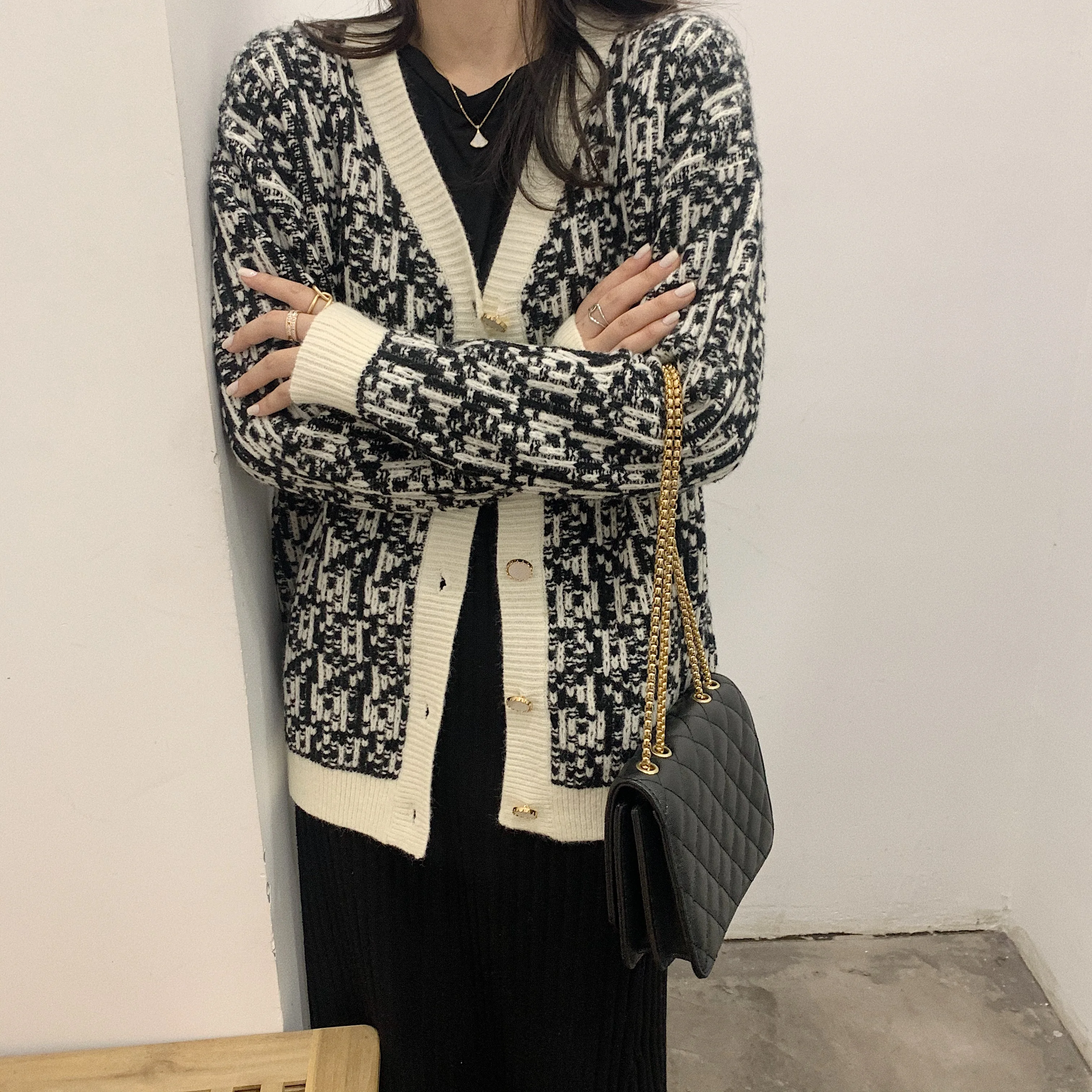 Женский вязаный жаккардовый кардиган в полоску ZENGLONG, с v-образным вырезом и длинным рукавом