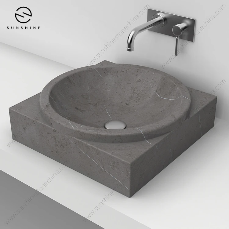 Китай качество заводская цена изготовленная на заказ Pietra Grey мраморная раковина в маленьком уголке для ванной комнаты умывальник